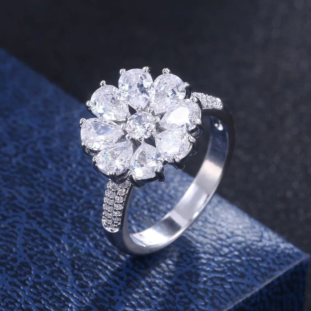 🎊 925 Silver Plated Beautiful White Flower CZ Wedding Ring, FB16FA1132